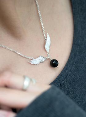 原创设计白鹤系列黑曜石项链女小众设计轻奢气质锁骨链项链纯银