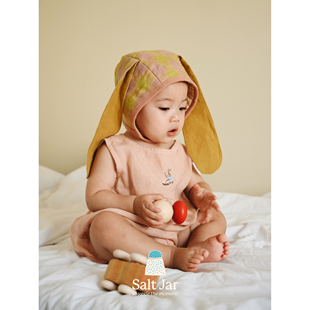 盐巴手作 0-4岁宝宝绗缝夹棉兔耳朵帽 英国Merchant&Mills亚麻布