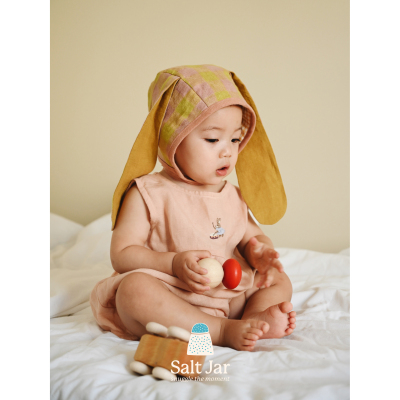 盐巴手作秋冬绗缝夹棉兔耳朵帽