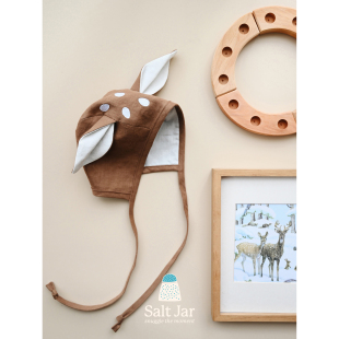 包邮 盐巴手作 自然有机透气帽 3岁男女宝宝春夏森林小鹿耳朵帽