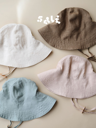 盐巴手作 夏日亲子法式亚麻遮阳帽防晒帽 慵懒度假风轻薄大帽檐帽