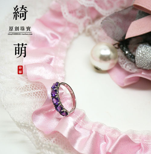 时尚风纯银天然紫水晶女戒