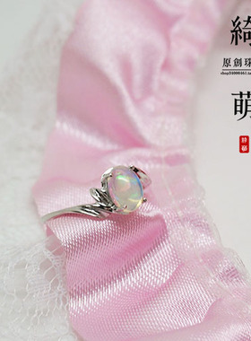 原创炫彩纯银天然欧泊戒指