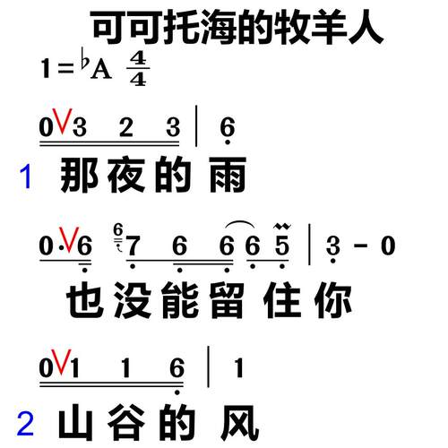 139可可托海的牧羊人 大字谱高清简谱教唱谱直播教唱歌谱
