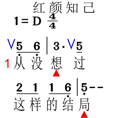 98红颜知己 大字谱高清简谱教唱谱直播教唱歌谱