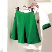 立体裁剪春夏高腰短裙伞裙八片拼接裙西装 面料荷叶边裙纯色清新