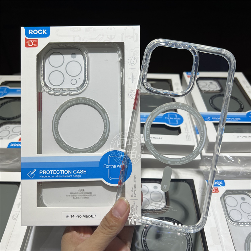 ROCK手机壳14promax气囊防摔壳全透明磁吸壳14plus壳空气壳