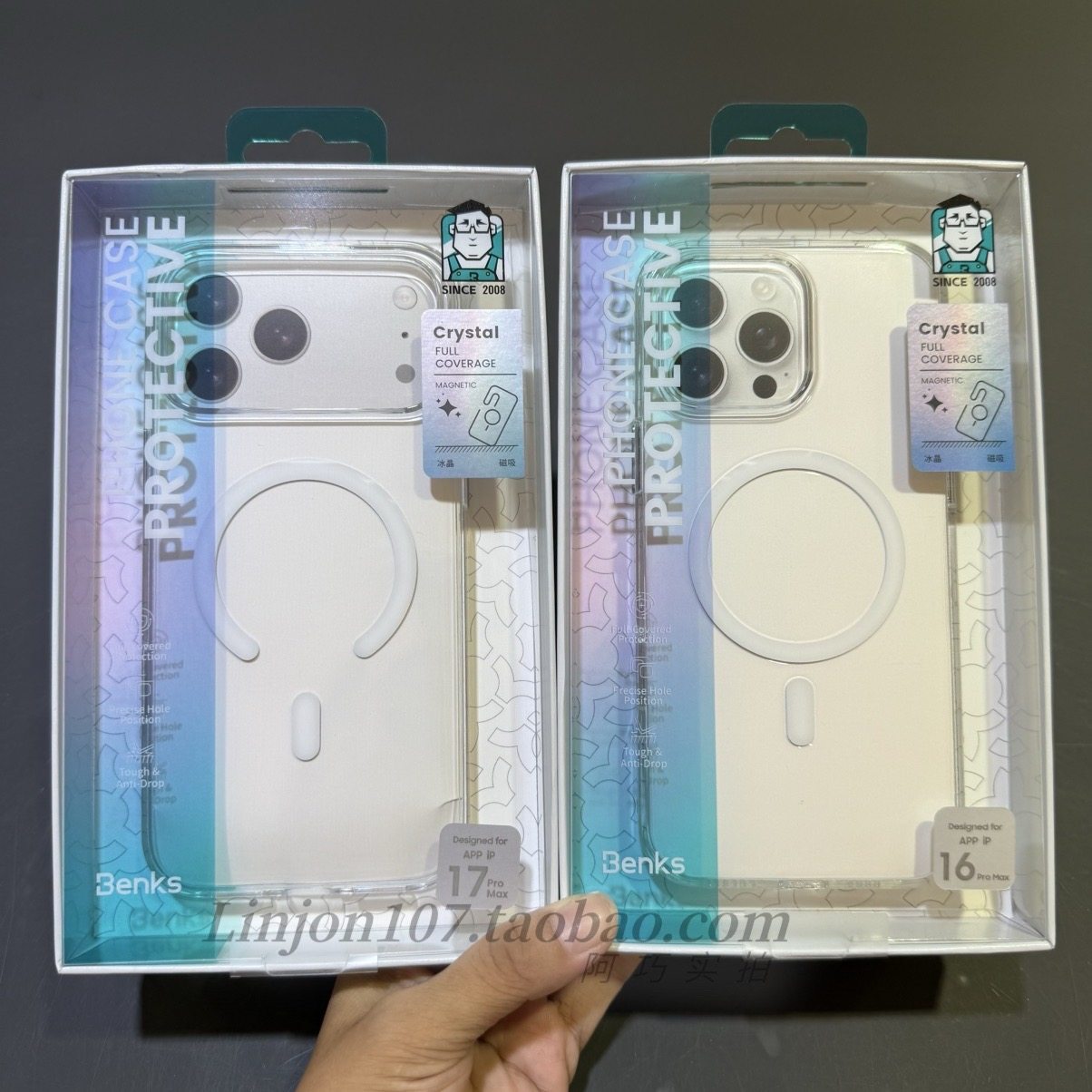 Benks精透超薄磁吸16promax全透明防摔硬壳15pro透全包不发黄闪粉14promax相机键保护17promax