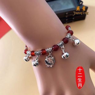 十二生肖跳舞红绳编织铃铛有声音儿童手链女民族风学生相思红豆