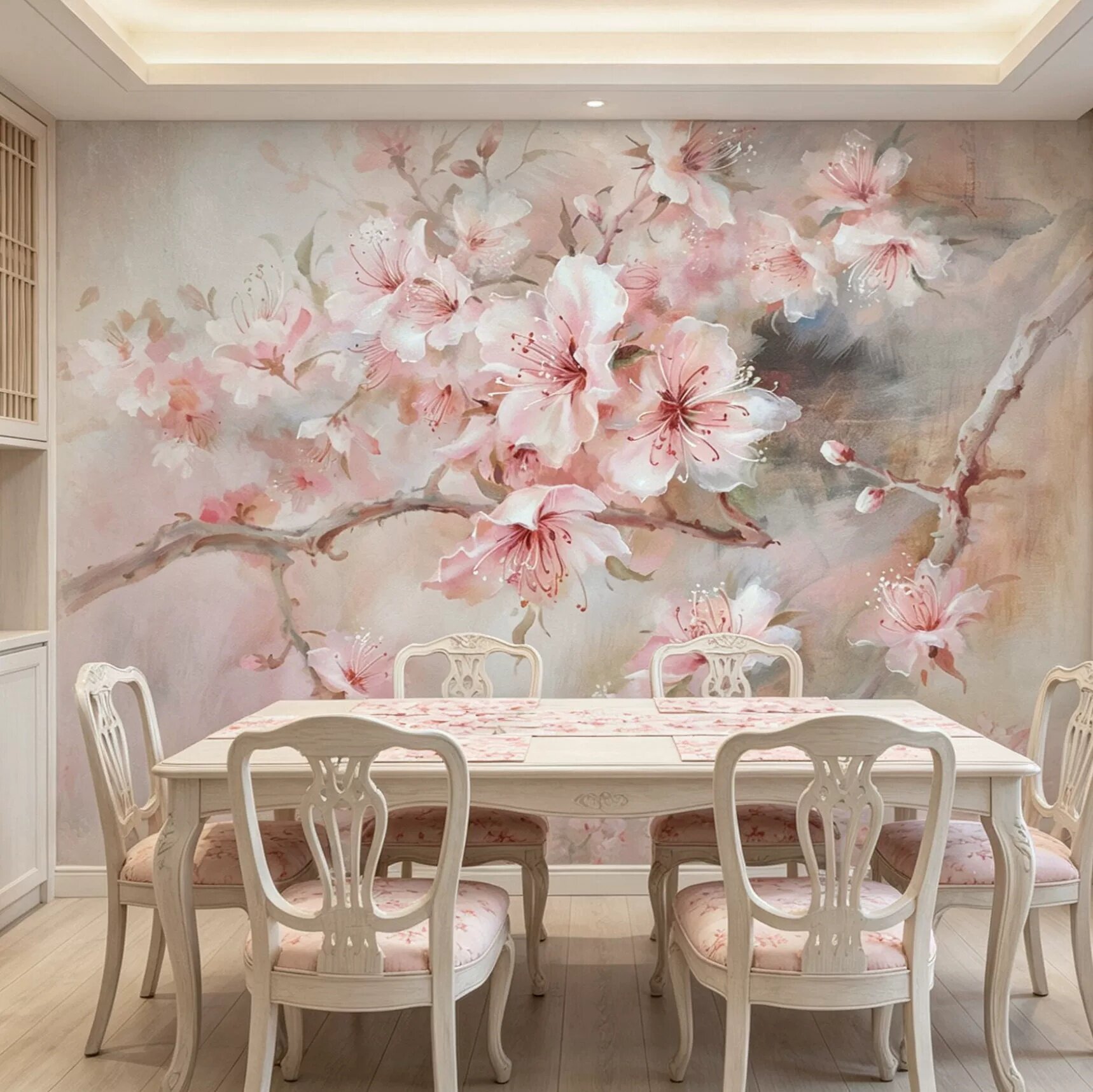 定制壁3d画现代艺术法式中式油画桃花墙布客厅卧室电视背景墙壁纸