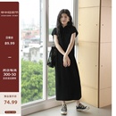 觅定新中式 国风盘扣旗袍黑色连衣裙女夏季 设计感小众裙子气质长裙