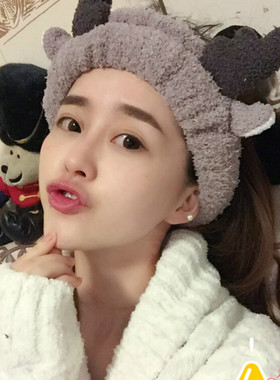 软绵绵束发带半边绒小鹿麋鹿洗脸化妆发箍 冰激凌小蝴蝶月子发带