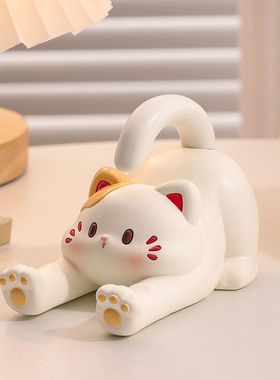可爱招财猫手机支架树脂摆件面