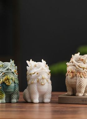 砂岩石貔貅桌面摆件办公室工位装饰桌面国潮摆件麒麟可爱