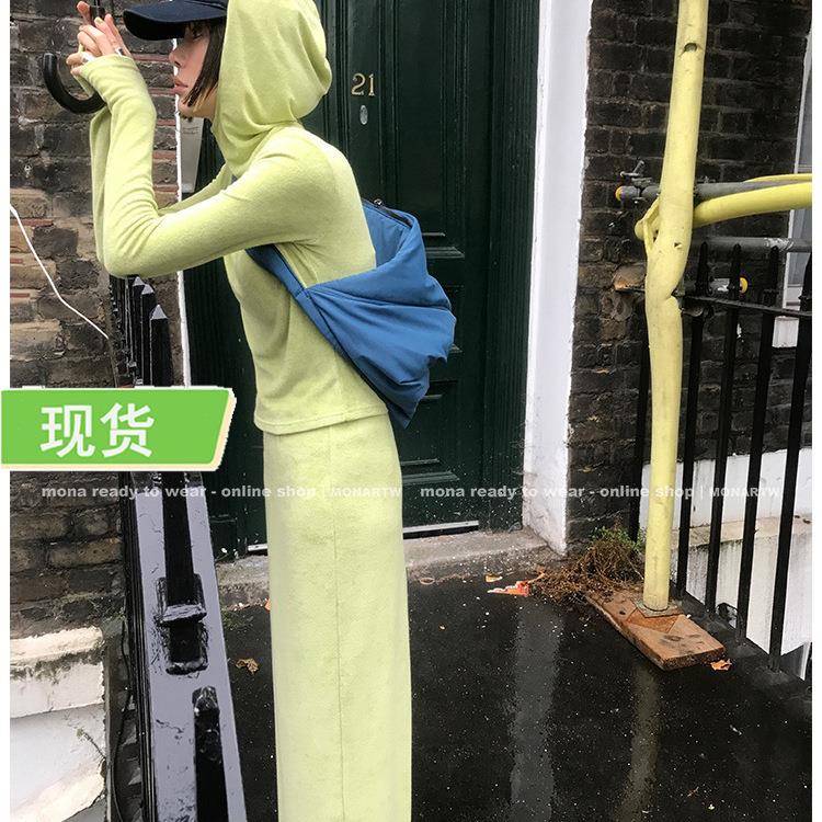 Mona家 修身显瘦连帽上衣 直筒中腰长半裙套装女小个子 2025秋季