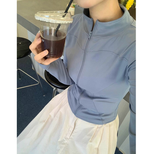 显胸长袖瑜伽服女夏四季防晒跑步运动外套修身透气紧身显瘦健身服