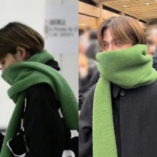 优YK同厂货源ASAHI滨田潮光同款绿色羊毛围巾女冬季纯色2025新款