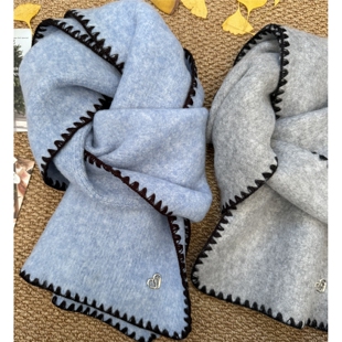 美作实拍羊毛混纺针织围巾女冬季2025新款时尚设计感保暖软糯围脖