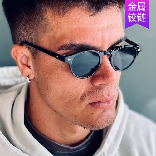 小框米钉太阳镜2025新款男士太阳眼镜欧美圆框复古简约时尚墨镜潮
