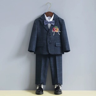 儿童西装套装秋冬英伦花童礼服男童小主持人演讲表演钢琴演出西服