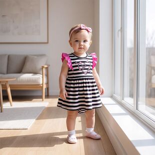 全棉幼儿条纹套装连衣裙夏日无袖清新百搭款夏季韩版女宝宝两件套