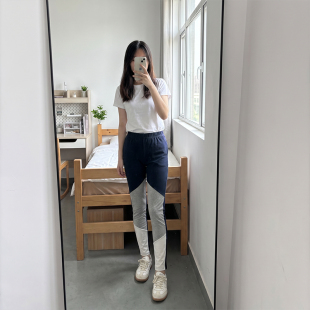 外贸拼色女款打底裤薄款休闲运动百搭款裤子春夏季弹力修身长裤