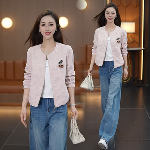 休闲外套女2026年春装新款时尚圆领短款宽松薄款春夏百搭夹克上衣