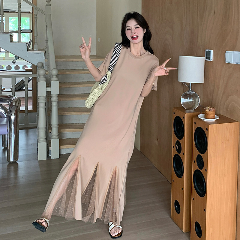 【大货已出】夏温柔香槟色网纱拼接鱼尾裙2B175-8295-P125控188,女装连衣裙,浙宝229