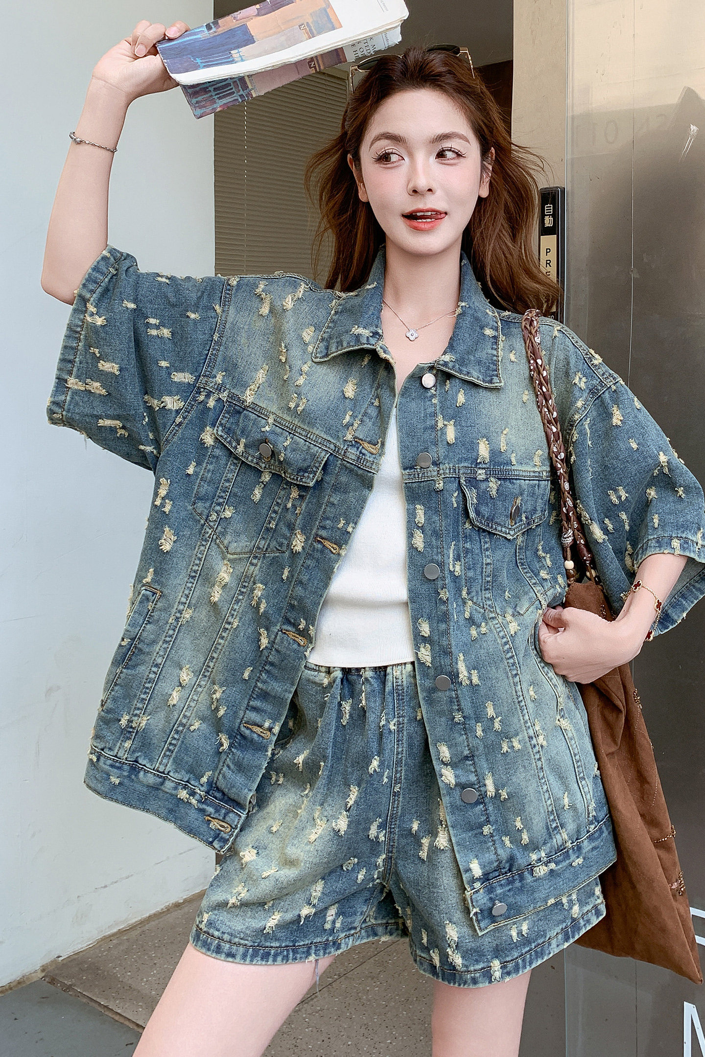 【大货已出】牛仔重工做旧套装2B175-8512-P165控268,女装套装/套裙,浙宝229
