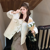 【现货】米白色撞色领子工装外套2B175-8325-P155控228，女装短外套，浙宝229