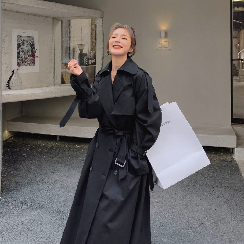 高级感超好看黑色风衣外套女春秋2025新款气质英伦风长款欧货大衣,女装风衣,浙宝229