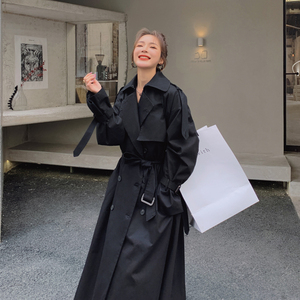 高级感超好看黑色风衣外套女春秋2025新款气质英伦风长款欧货大衣图片