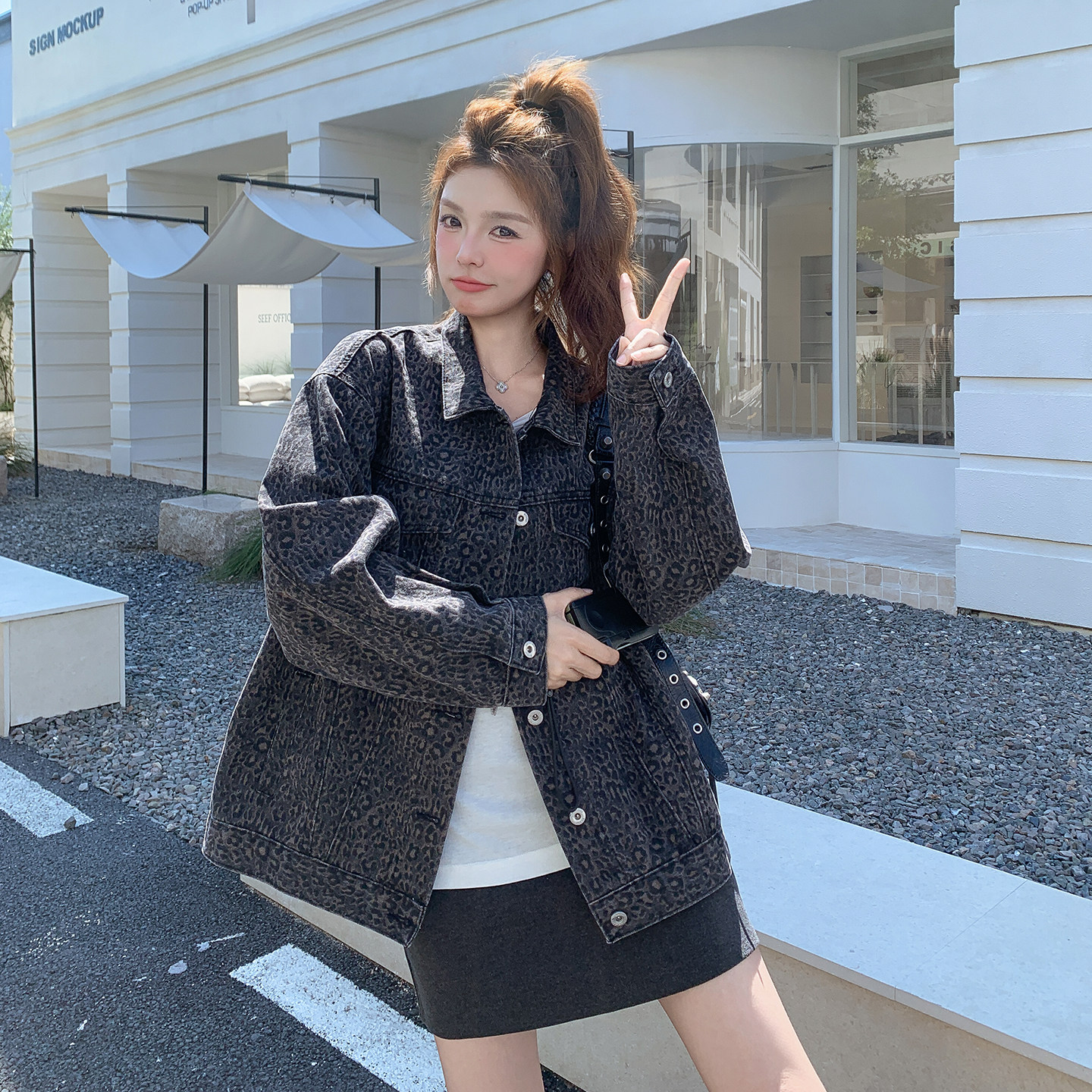 【大货】25豹纹牛仔外套深灰色很高级2B175-8446-P155控238,女装短外套,浙宝229