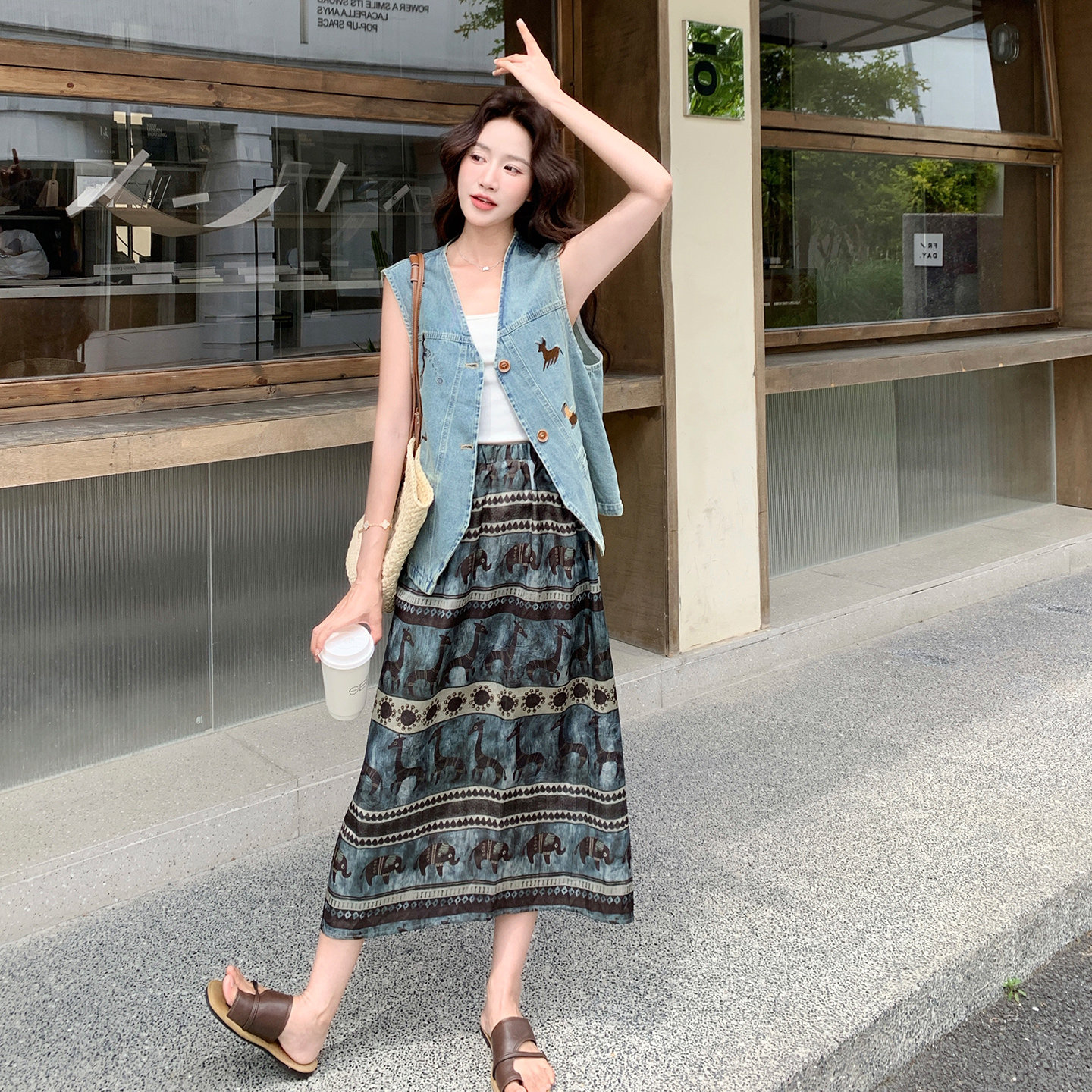 【大货出】小马牛仔马甲+半身裙套装2B175-8522-P185控298，女装套装/套裙，浙宝229