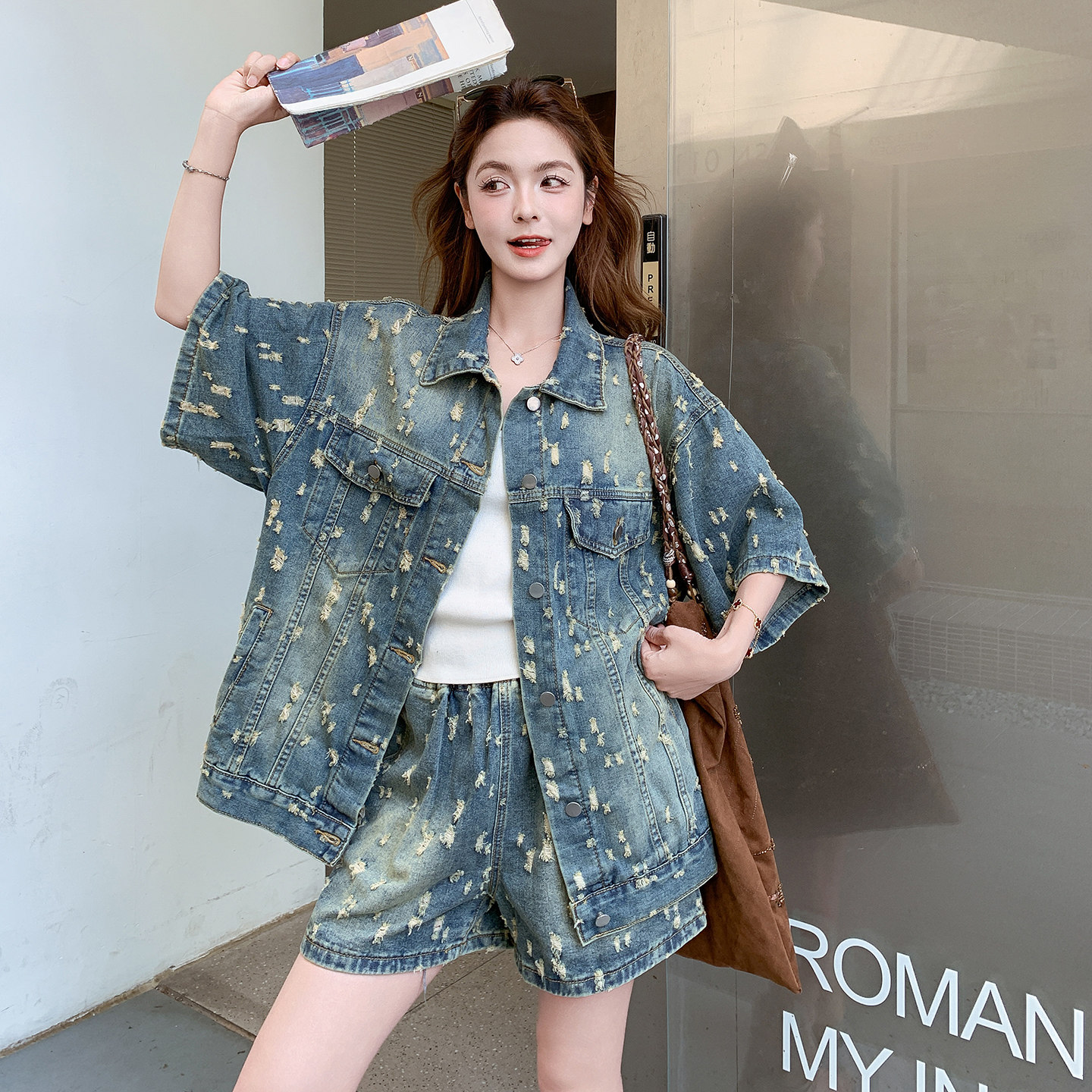 【大货已出】牛仔重工做旧套装2B175-8512-P165控268，女装套装/套裙，浙宝229