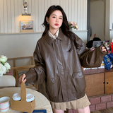 韩风chic机车皮衣夹克女2025春季新款美式复古小个子百搭上衣外套，女装皮衣，浙宝229