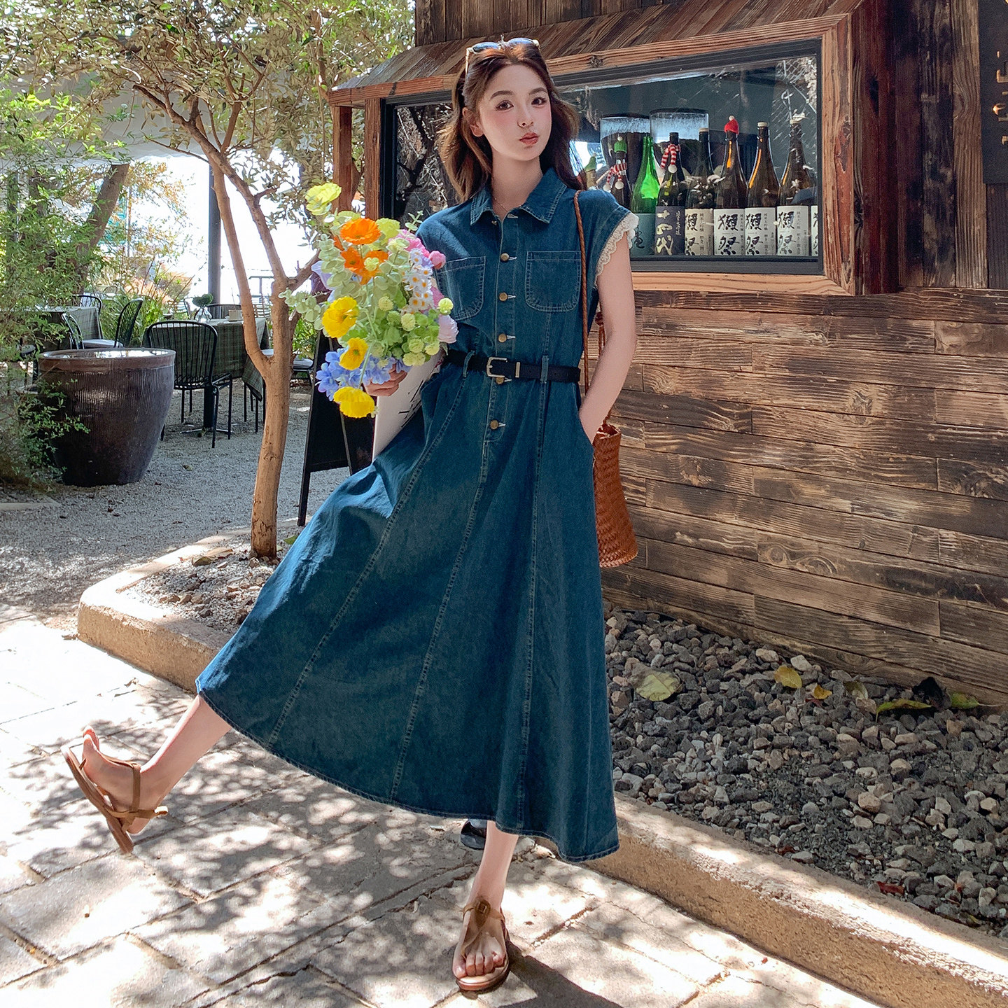 【大货】复古色牛仔连衣裙送腰带229-8497-P140控228，女装连衣裙，浙宝229