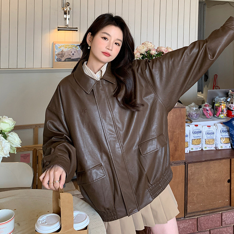 韩风chic机车皮衣夹克女2025春季新款美式复古小个子百搭上衣外套,女装皮衣,浙宝229