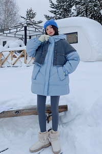 现货！设计款牛仔拼接中长款羽绒服229-8166-P315 控428图片