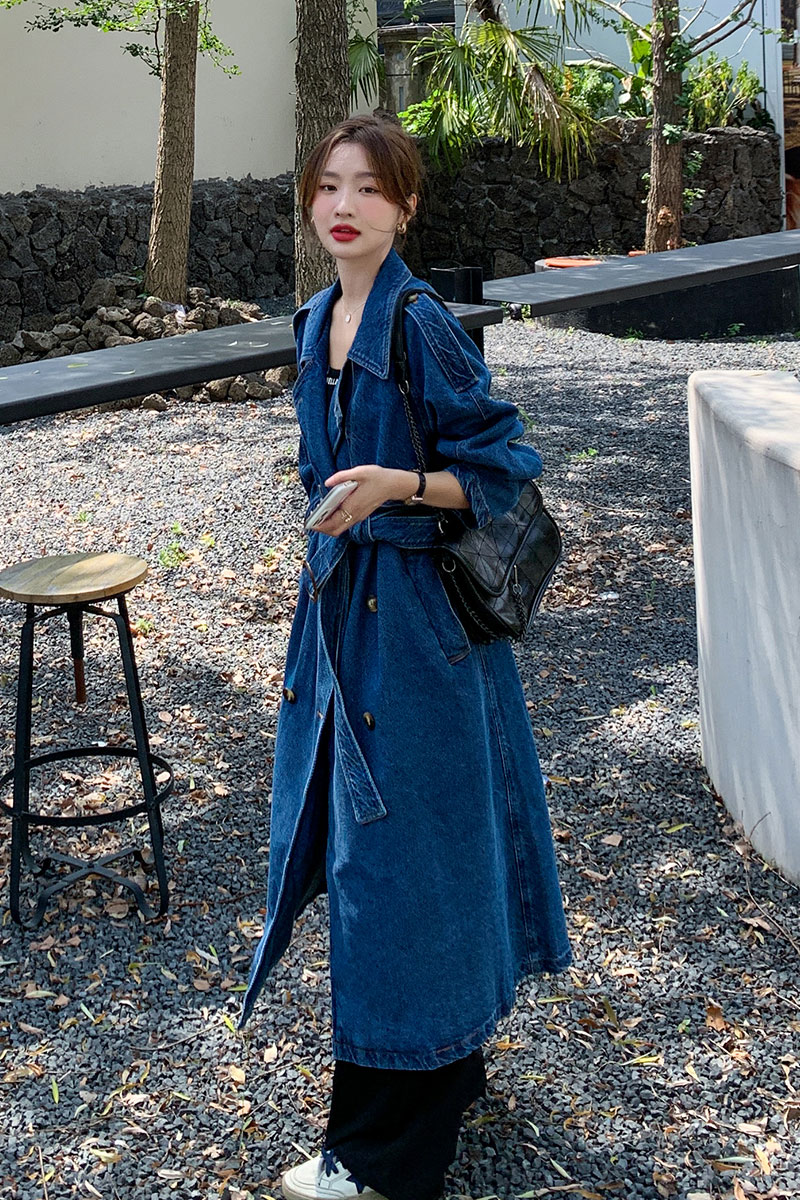 高级感超好看牛仔风衣外套女春秋2025年新款英伦复古长款工装大衣,女装风衣,浙宝229