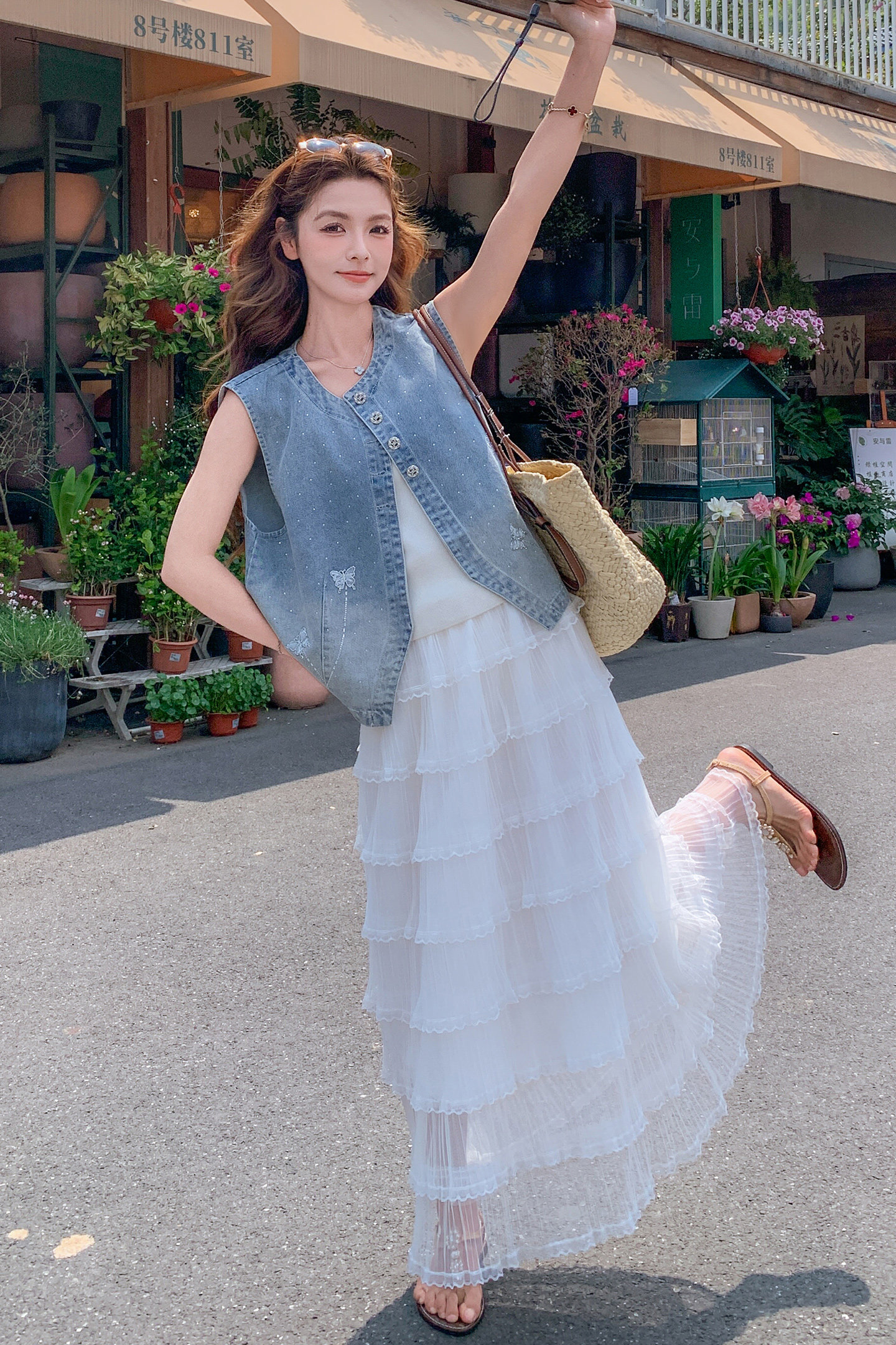 【大货已出】烫钻牛仔马甲+蛋糕裙套装2B175-8515-P185控298,女装套装/套裙,浙宝229