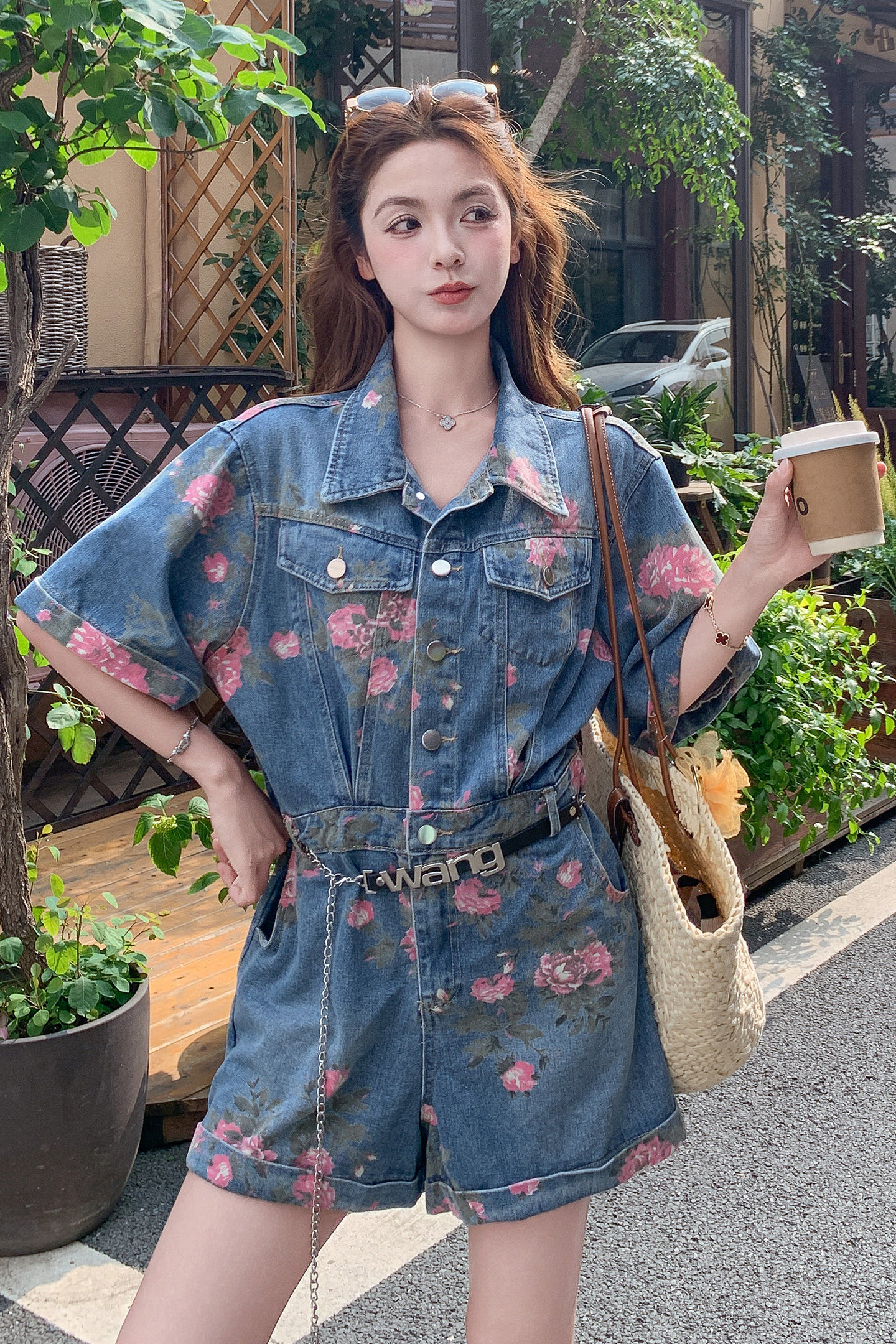 【大货已出】花牛仔连体短裤送腰带2B175-8511-P145控238,女装连体裤,浙宝229