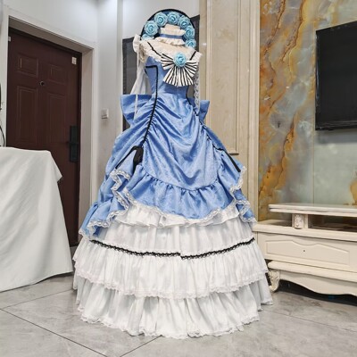 风度COS 黑执事夏尔知更鸟COSPLAY 服装订做 天兰色暗纹面料 精工