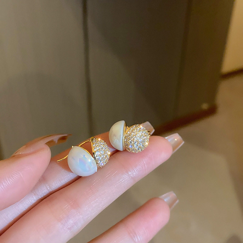 锆石微镶珍珠双面耳钉女小众精致百搭耳扣轻奢气质设计感耳坠耳环