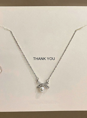 锆石蝴蝶结珍珠项链锁骨链女