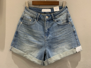 2024夏新款onebrand牛仔短裤挽裤脚数字123456弹力舒服浅蓝色百搭