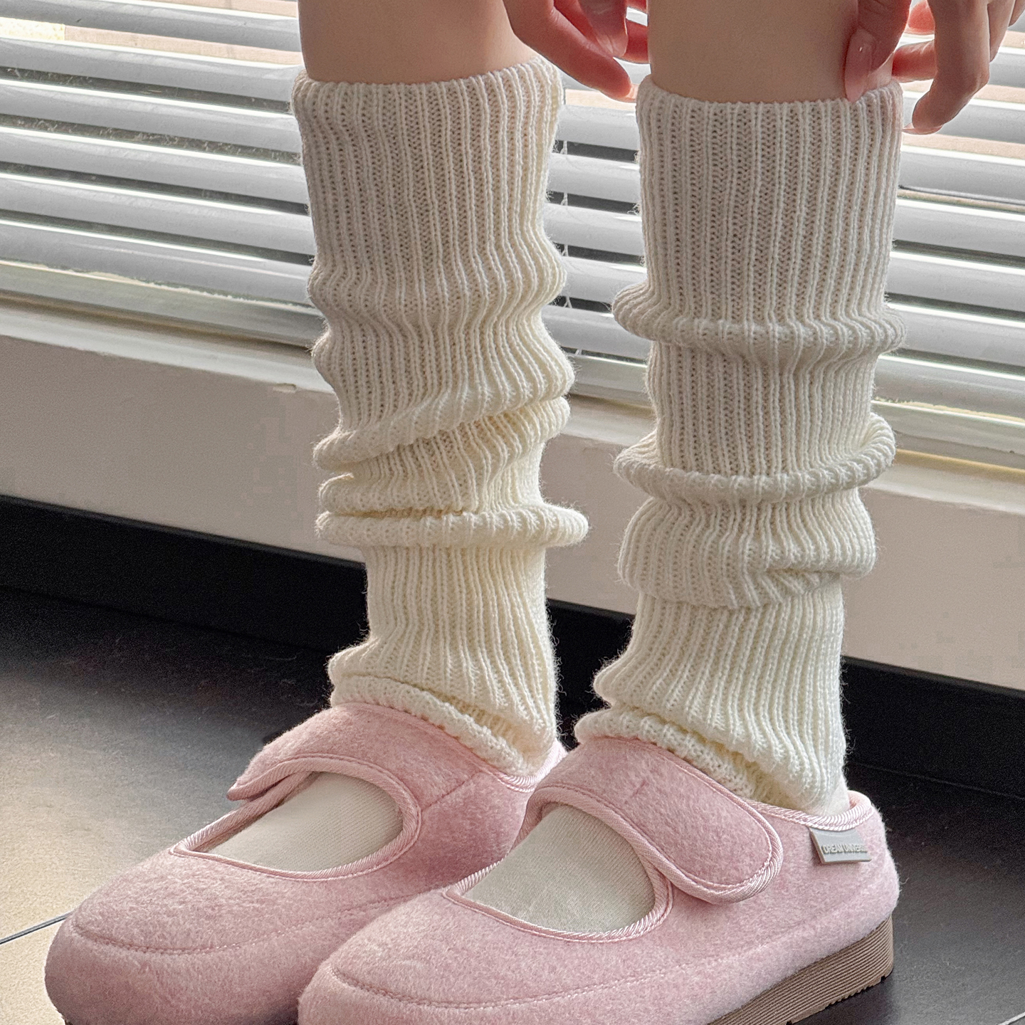 秋冬款米白腿套加厚保暖小腿袜套