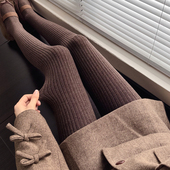 加厚薄绒竖纹深灰色打底裤 咖啡色连裤 袜女秋冬款 袜保暖羊毛外穿女