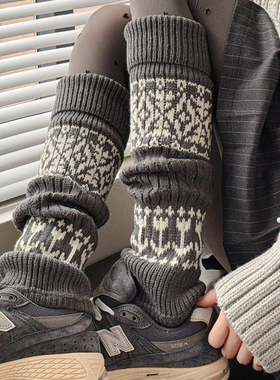 烟灰色袜套女米白色小腿袜针织中筒堆堆袜秋冬款加厚保暖咖色腿套