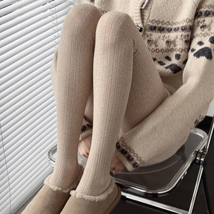 袜 保暖燕麦色连裤 日系加绒麻花麦穗jk奶白丝袜女秋冬款 加厚打底裤